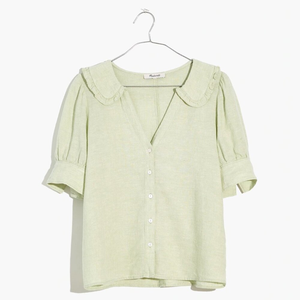 Madewell Linen-Blend Peter Pan Collar Shirt Sunfaded Mint Small